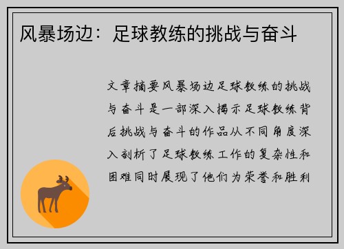风暴场边：足球教练的挑战与奋斗